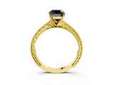 Yellow gold Fancy Black Cushion Cut Solitaire Milgrain Engraved Band with Four-Prong Setting_3