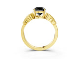 Yellow gold Fancy Black Cushion Cut Solitaire Milgrain Leaf Band with Prong Setting_3