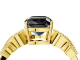 Yellow gold Fancy Black Cushion Cut Solitaire Milgrain Leaf Band with Prong Setting_4