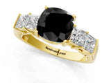 Yellow gold Fancy Black Cushion Cut Solitaire Princess Side Stone Engraved Band Prong Setting Ring_1
