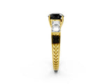 Yellow gold Fancy Black Cushion Cut Solitaire Princess Side Stone Engraved Band Prong Setting Ring_2