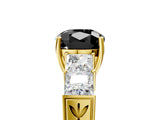 Yellow gold Fancy Black Cushion Cut Solitaire Princess Side Stone Engraved Band Prong Setting Ring_5