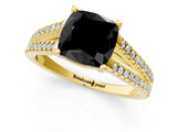 Yellow gold Fancy Black Cushion Cut Solitaire Split Shank Pavé Diamond Engagement Ring_1