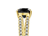 Yellow gold Fancy Black Cushion Cut Solitaire Split Shank Pavé Diamond Engagement Ring_5