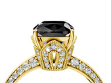 Yellow gold Fancy Black Cushion Cut Solitaire Split Shank Pave Diamond Engagement Ring with Four-Prong Setting_4