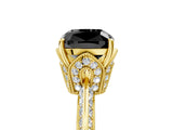 Yellow gold Fancy Black Cushion Cut Solitaire Split Shank Pave Diamond Engagement Ring with Four-Prong Setting_41