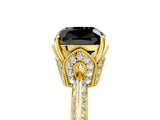 Yellow gold Fancy Black Cushion Cut Solitaire Split Shank Pave Diamond Engagement Ring with Four-Prong Setting_5