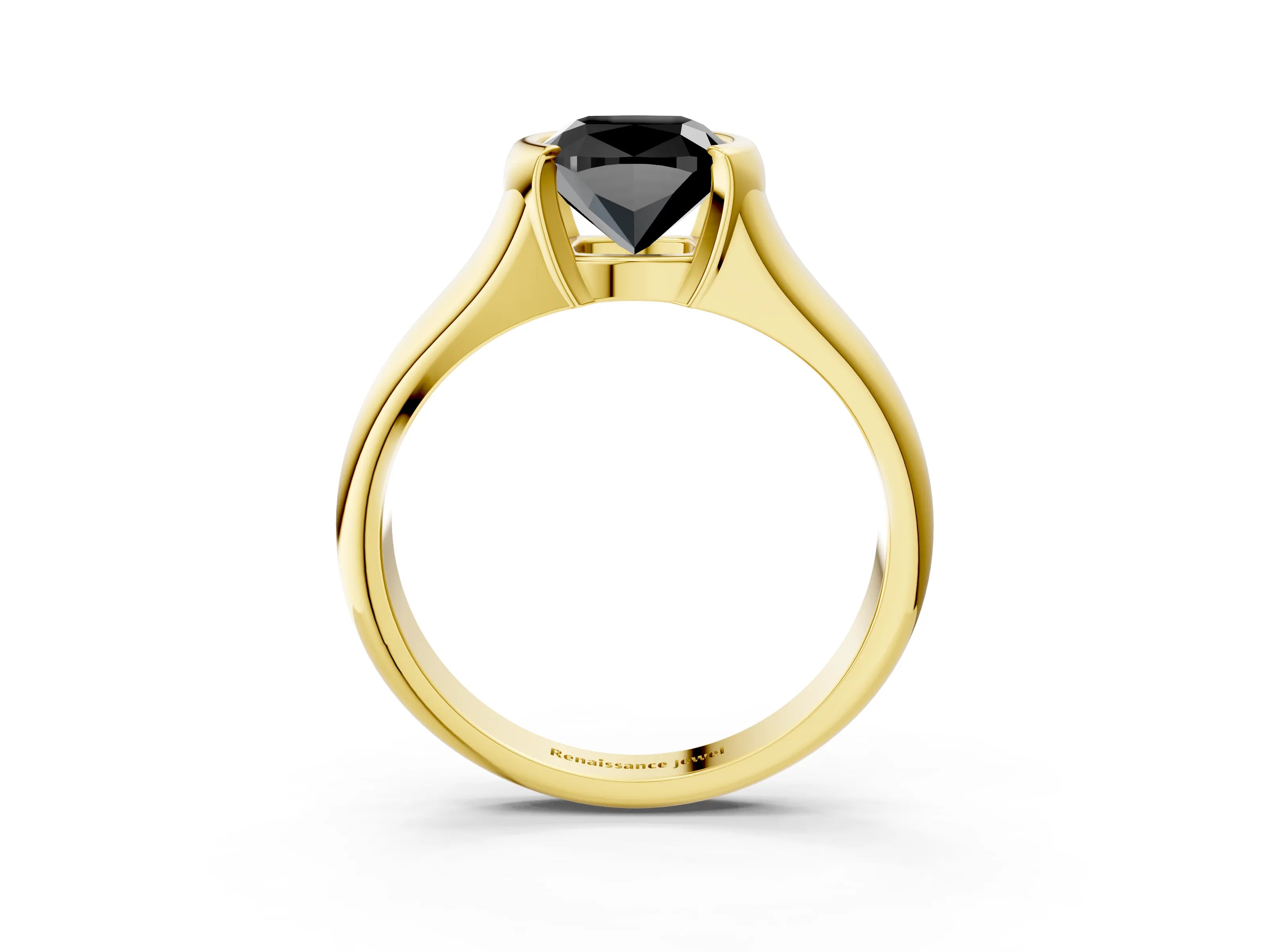Yellow gold Fancy Black Cushion Cut Solitaire Tension Set Diamond Ring with Split Shank Band_3
