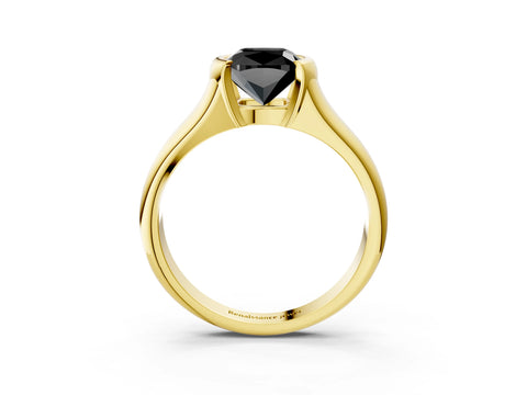Yellow gold Fancy Black Cushion Cut Solitaire Tension Set Diamond Ring with Split Shank Band_3