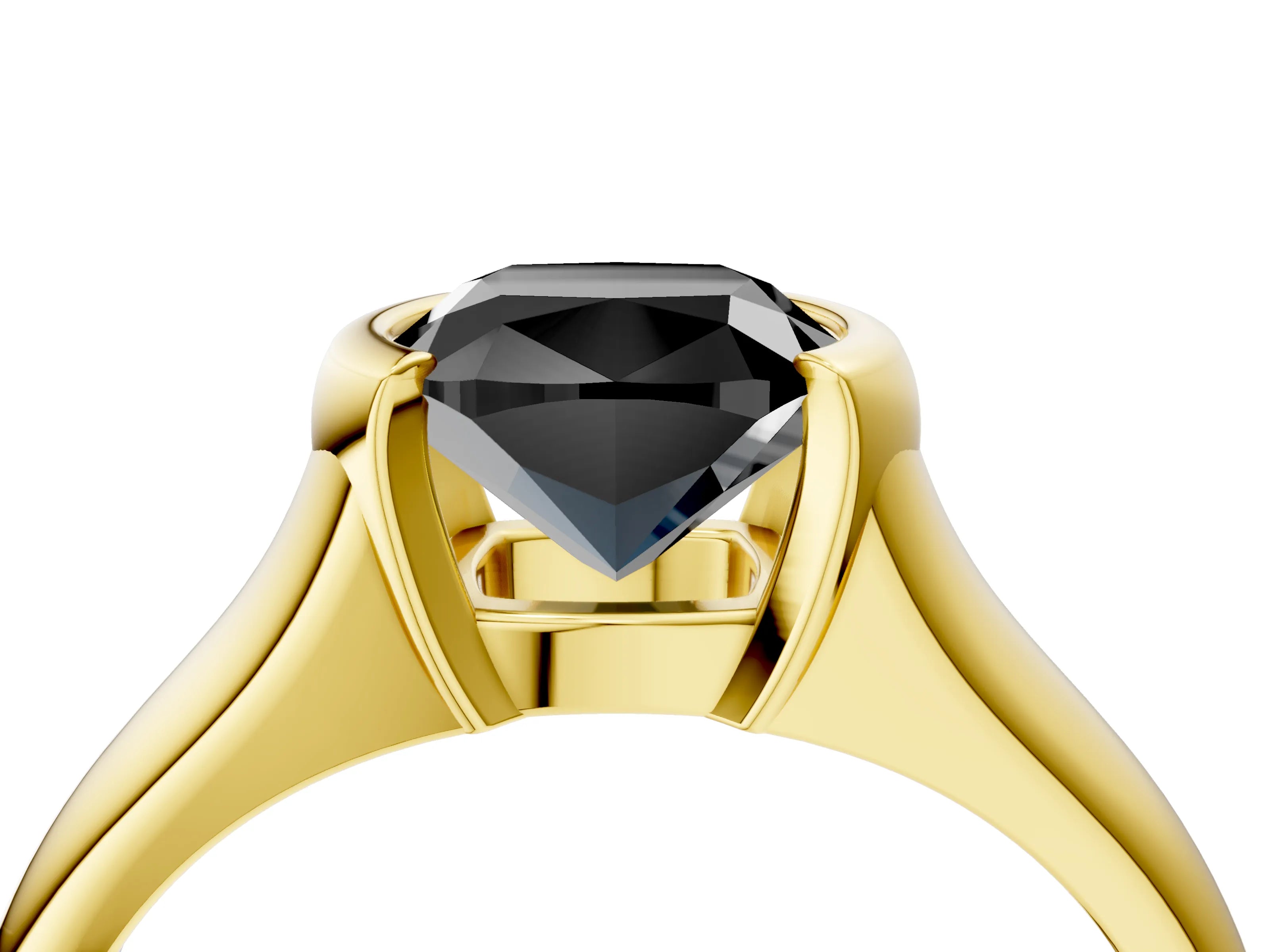 Yellow gold Fancy Black Cushion Cut Solitaire Tension Set Diamond Ring with Split Shank Band_4