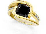 Yellow gold Fancy Black Cushion Cut Solitaire Tension-Set Diamond Split Shank Ring_1