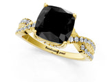 Yellow gold Fancy Black Cushion Cut Solitaire Twist Pave Diamond Engagement Ring with Prong Setting_1
