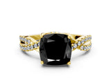Yellow gold Fancy Black Cushion Cut Solitaire Twist Pave Diamond Engagement Ring with Prong Setting_24