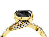 Yellow gold Fancy Black Cushion Cut Solitaire Twist Pave Diamond Engagement Ring with Prong Setting_4