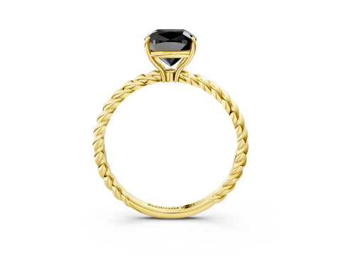 Yellow gold Fancy Black Cushion Cut Solitaire Twisted Band 4-Prong Ring_3