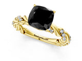 Yellow gold Fancy Black Cushion Cut Solitaire Twisted Band with Pavé Accents and Four-Prong Setting_1