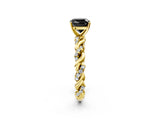 Yellow gold Fancy Black Cushion Cut Solitaire Twisted Band with Pavé Accents and Four-Prong Setting_2