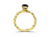 Yellow gold Fancy Black Cushion Cut Solitaire Twisted Band with Pavé Accents and Four-Prong Setting_3