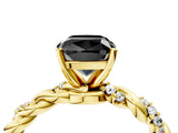 Yellow gold Fancy Black Cushion Cut Solitaire Twisted Band with Pavé Accents and Four-Prong Setting_4