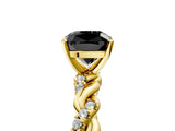 Yellow gold Fancy Black Cushion Cut Solitaire Twisted Band with Pavé Accents and Four-Prong Setting_5
