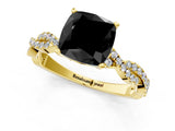 Yellow gold Fancy Black Cushion Cut Solitaire Twisted Pave Band with Four-Prong Setting_4