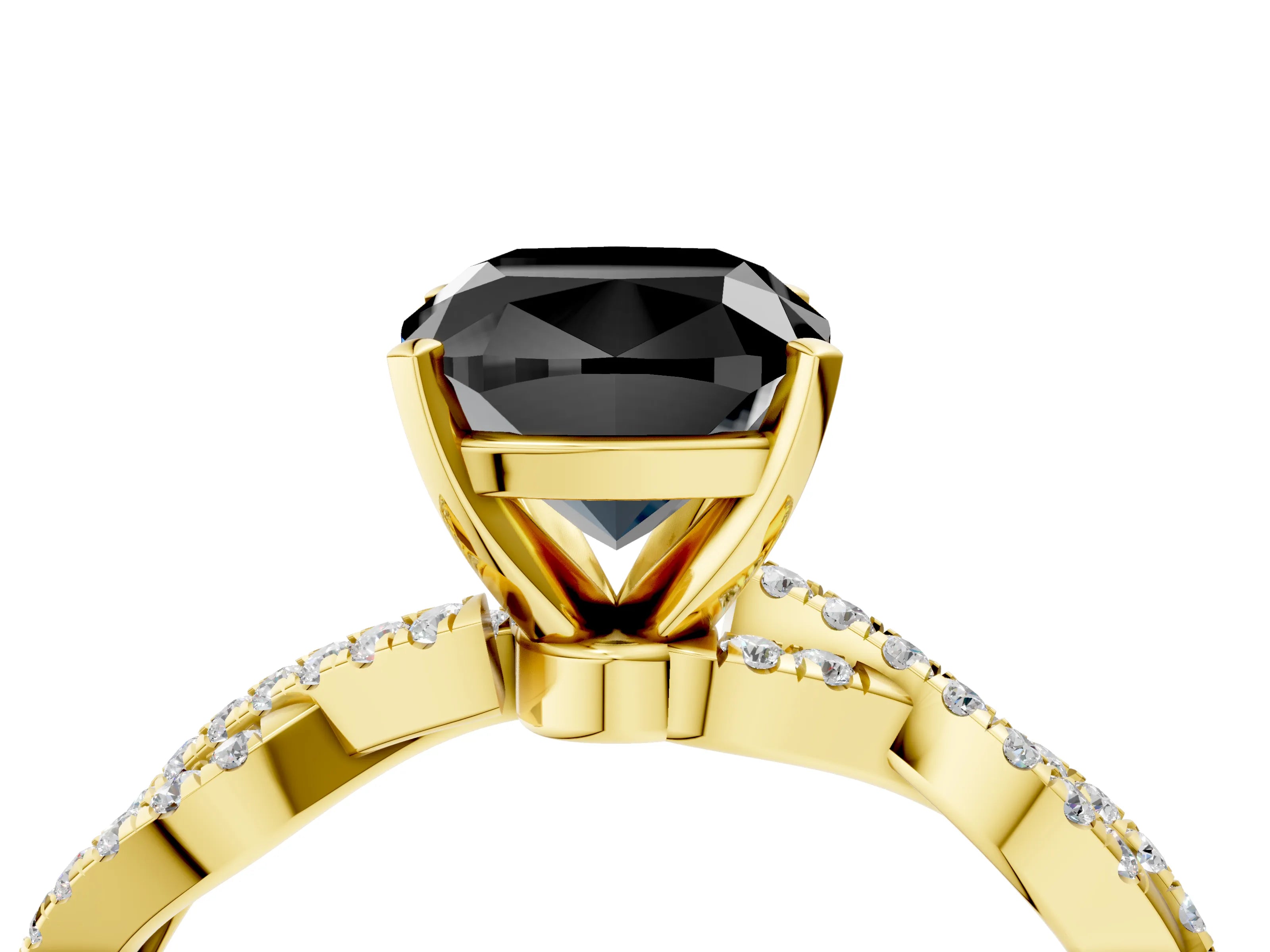 Yellow gold Fancy Black Cushion Cut Solitaire Twisted Pave Band with Four-Prong Setting_7
