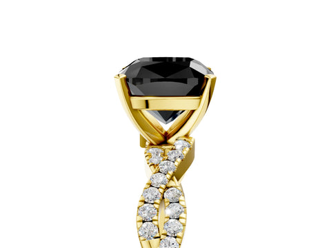 Yellow gold Fancy Black Cushion Cut Solitaire Twisted Pave Band with Four-Prong Setting_8