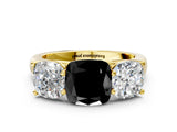 Yellow gold Fancy Black Cushion Cut Three-Stone Diamond Ring with Prong Setting on a Classic Band_12