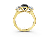 Yellow gold Fancy Black Cushion Cut Three-Stone Diamond Ring with Prong Setting on a Classic Band_15