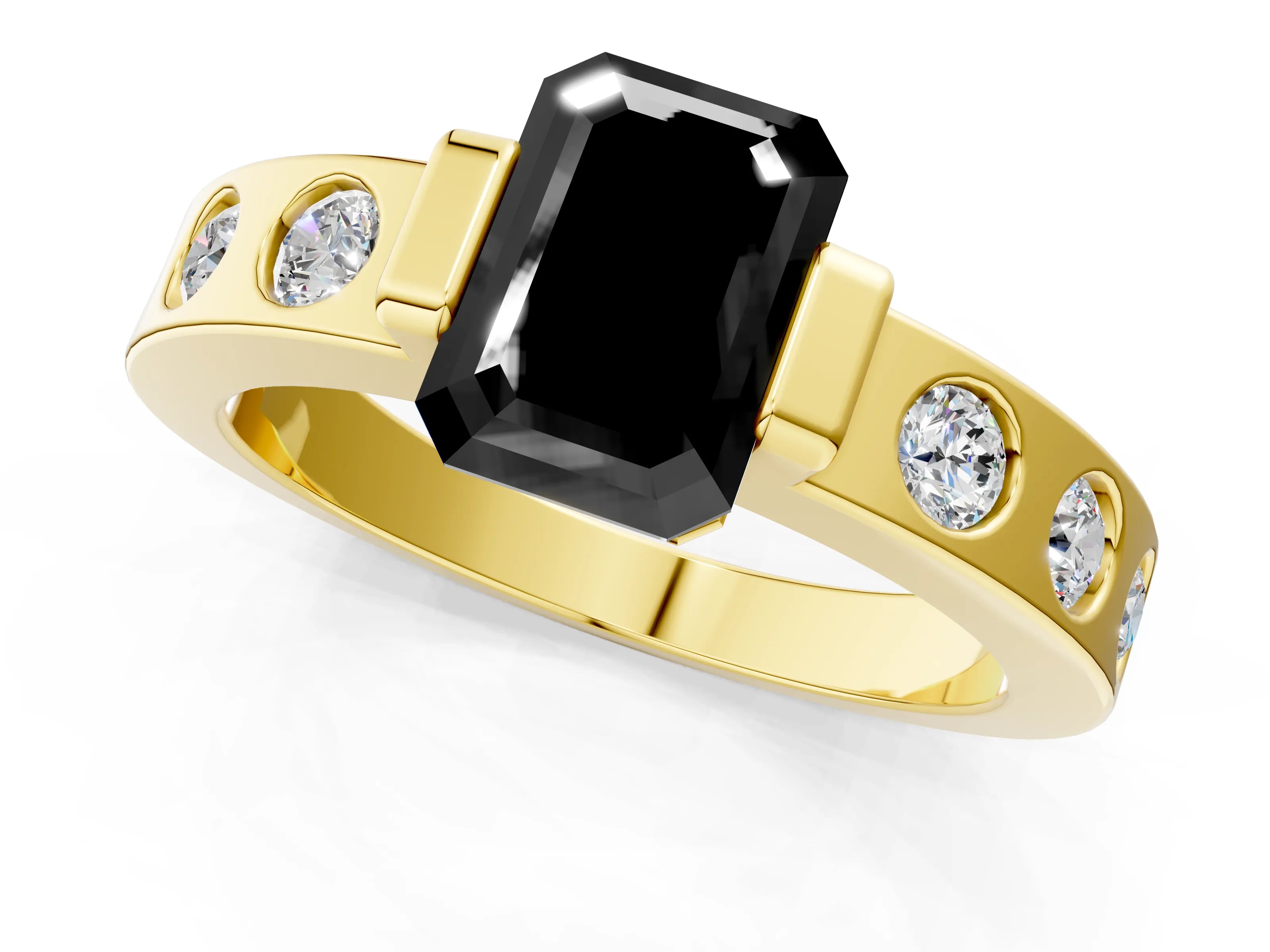 Yellow gold Fancy Black Emerald Cut Brilliant Channel-Set Diamond Ring with Bezel Prong Setting_1