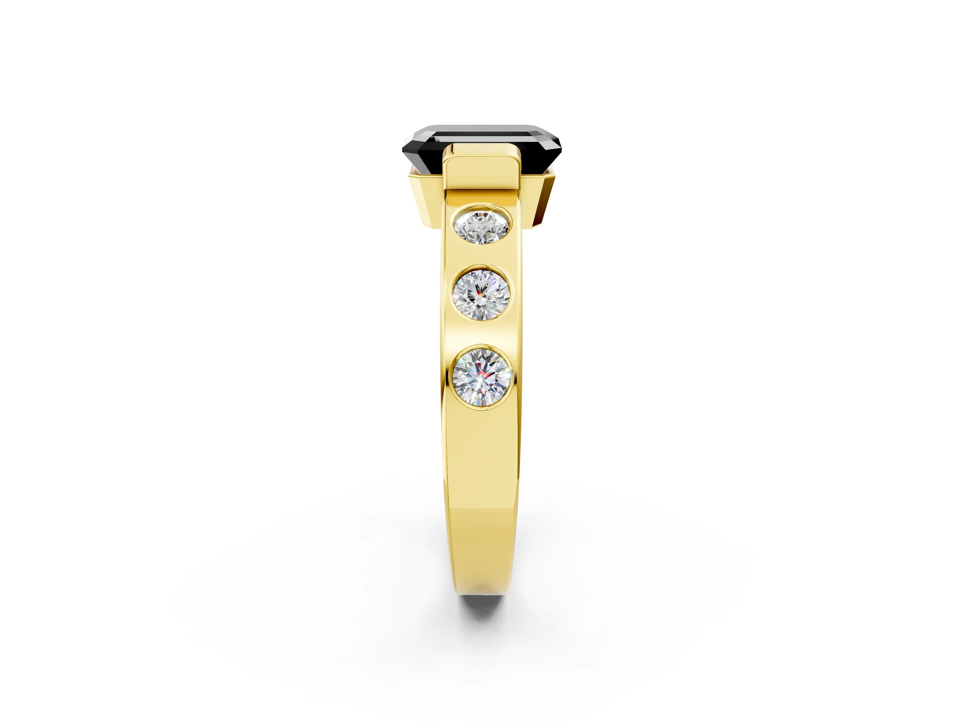 Yellow gold Fancy Black Emerald Cut Brilliant Channel-Set Diamond Ring with Bezel Prong Setting_2