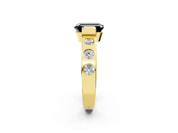 Yellow Gold Emerald Cut Tension Style Engagement Ring Setting for Black Center