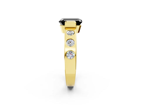 Yellow gold Fancy Black Emerald Cut Brilliant Channel-Set Diamond Ring with Bezel Prong Setting_2