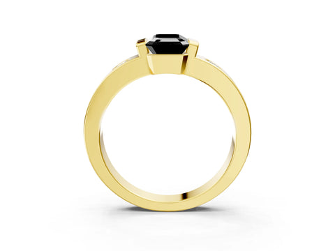 Yellow gold Fancy Black Emerald Cut Brilliant Channel-Set Diamond Ring with Bezel Prong Setting_3