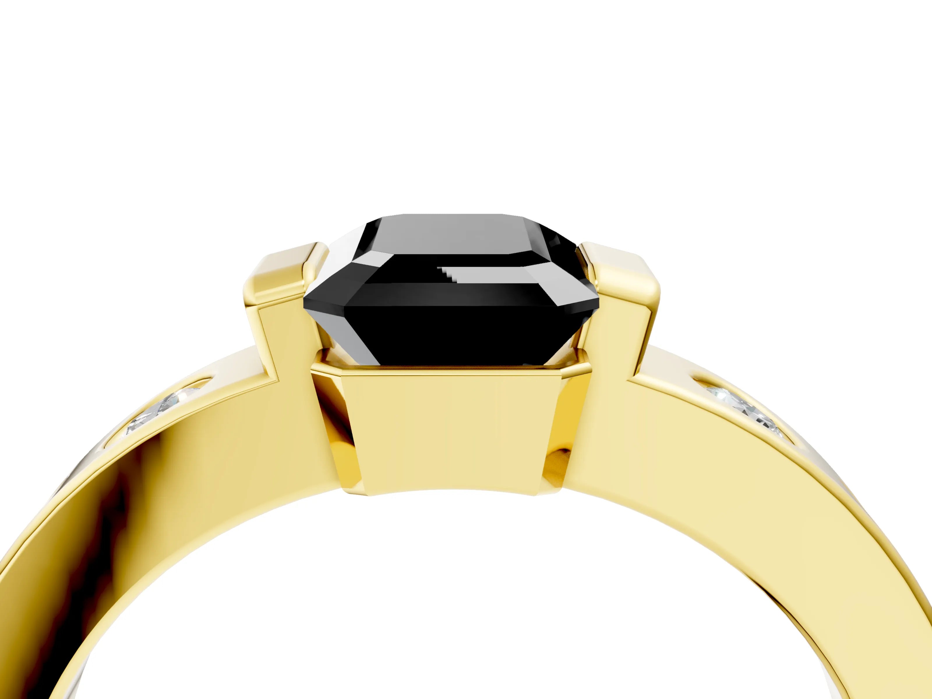 Yellow gold Fancy Black Emerald Cut Brilliant Channel-Set Diamond Ring with Bezel Prong Setting_4