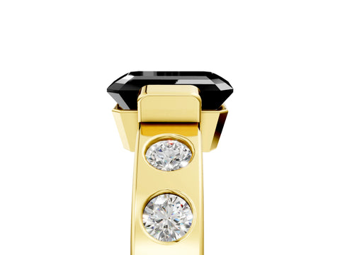 Yellow gold Fancy Black Emerald Cut Brilliant Channel-Set Diamond Ring with Bezel Prong Setting_5