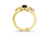 Yellow gold Fancy Black Emerald Cut Brilliant Diamond Cluster Accent Solitaire Ring with Prong Setting_3