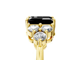 Yellow gold Fancy Black Emerald Cut Brilliant Diamond Cluster Accent Solitaire Ring with Prong Setting_5