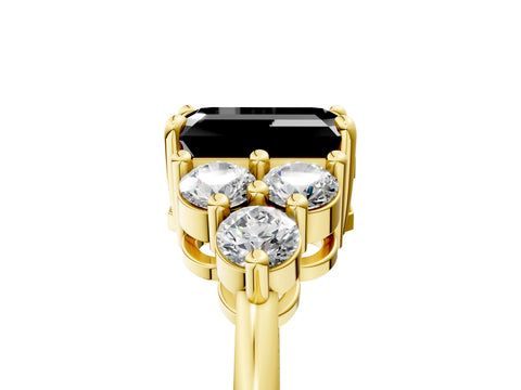 Yellow gold Fancy Black Emerald Cut Brilliant Diamond Cluster Accent Solitaire Ring with Prong Setting_5