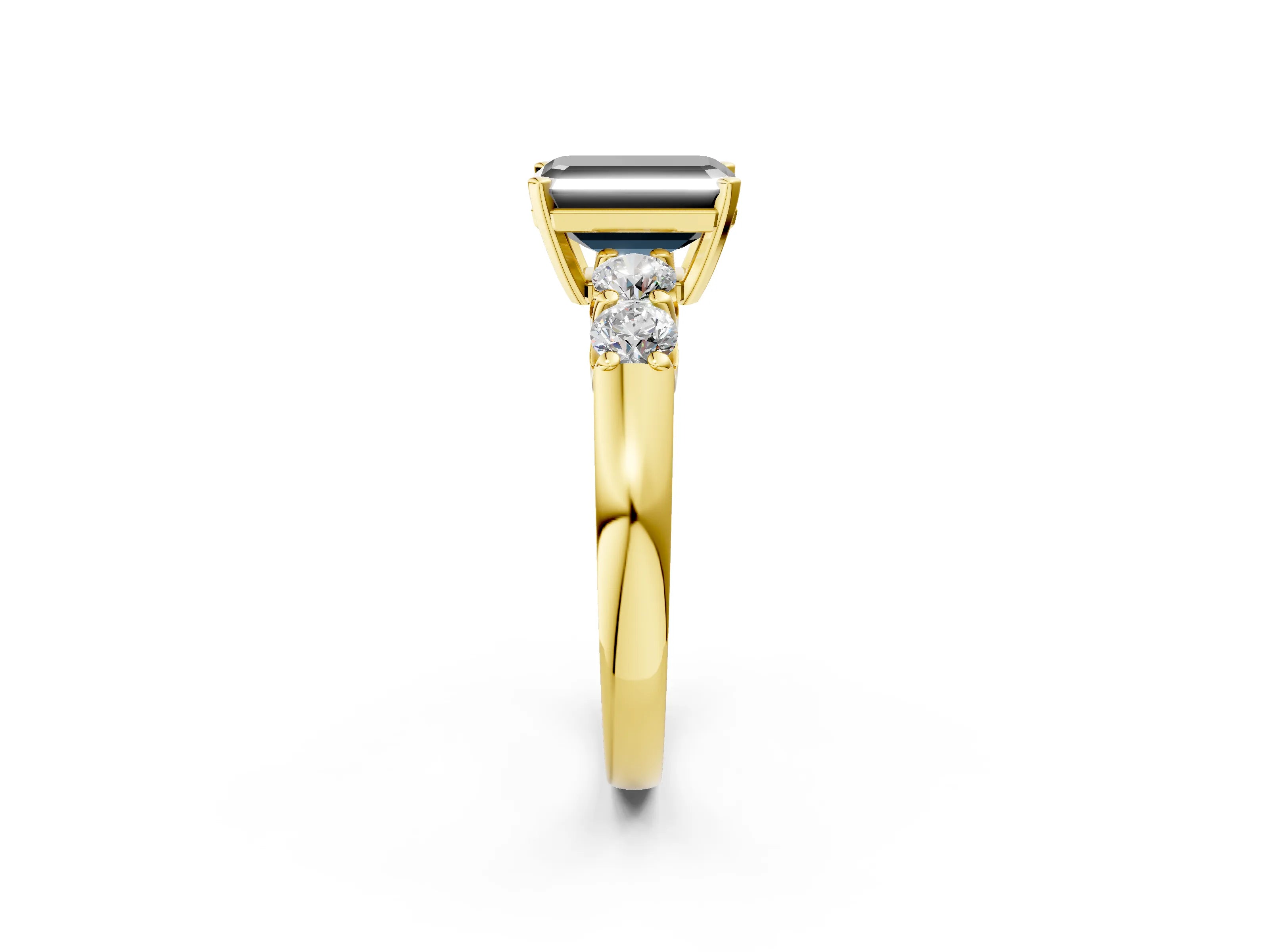Yellow gold Fancy Black Emerald Cut Brilliant Diamond Five-Stone Engagement Ring with Prong Setting on a Classic Band_5