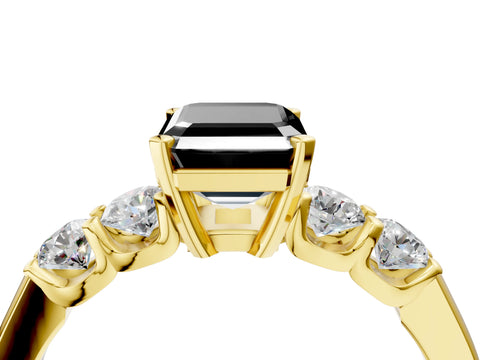Yellow gold Fancy Black Emerald Cut Brilliant Diamond Five-Stone Engagement Ring with Prong Setting on a Classic Band_7