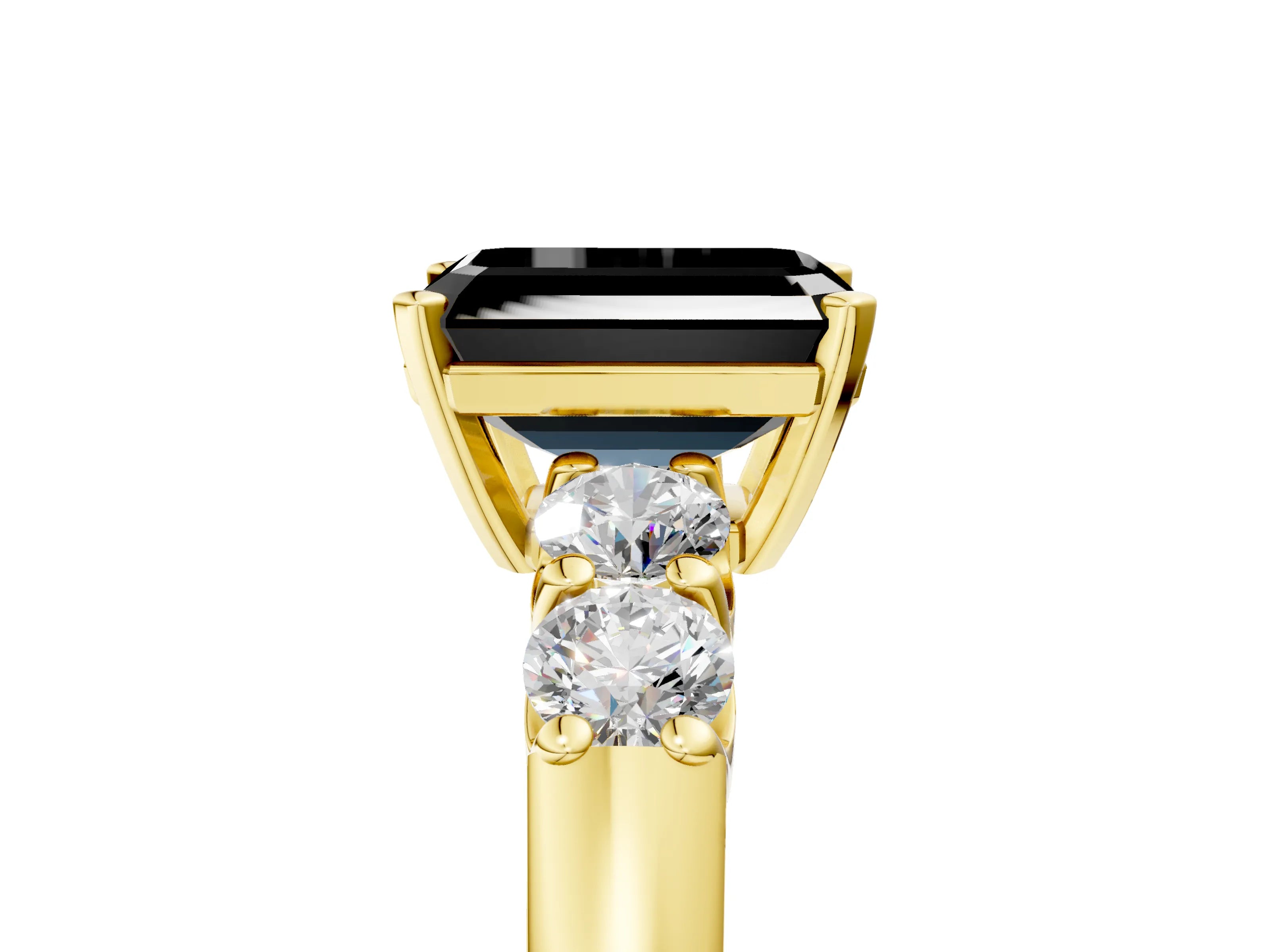 Yellow gold Fancy Black Emerald Cut Brilliant Diamond Five-Stone Engagement Ring with Prong Setting on a Classic Band_8