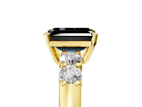 Yellow gold Fancy Black Emerald Cut Brilliant Diamond Five-Stone Engagement Ring with Prong Setting on a Classic Band_8