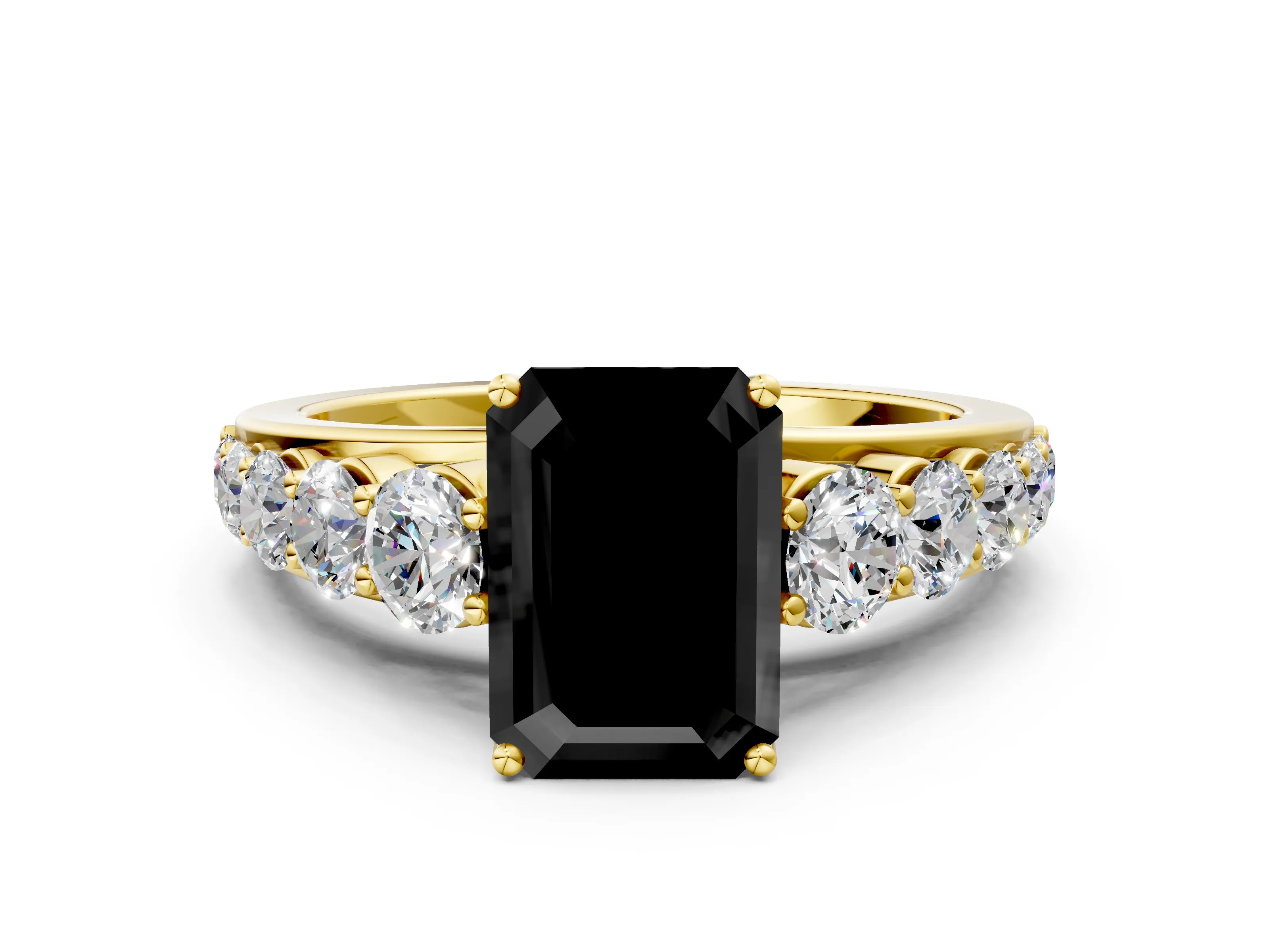 Yellow gold Fancy Black Emerald Cut Brilliant Diamond Pavé Band with Six-Prong Setting