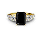 Yellow gold Fancy Black Emerald Cut Brilliant Diamond Pavé Band with Six-Prong Setting