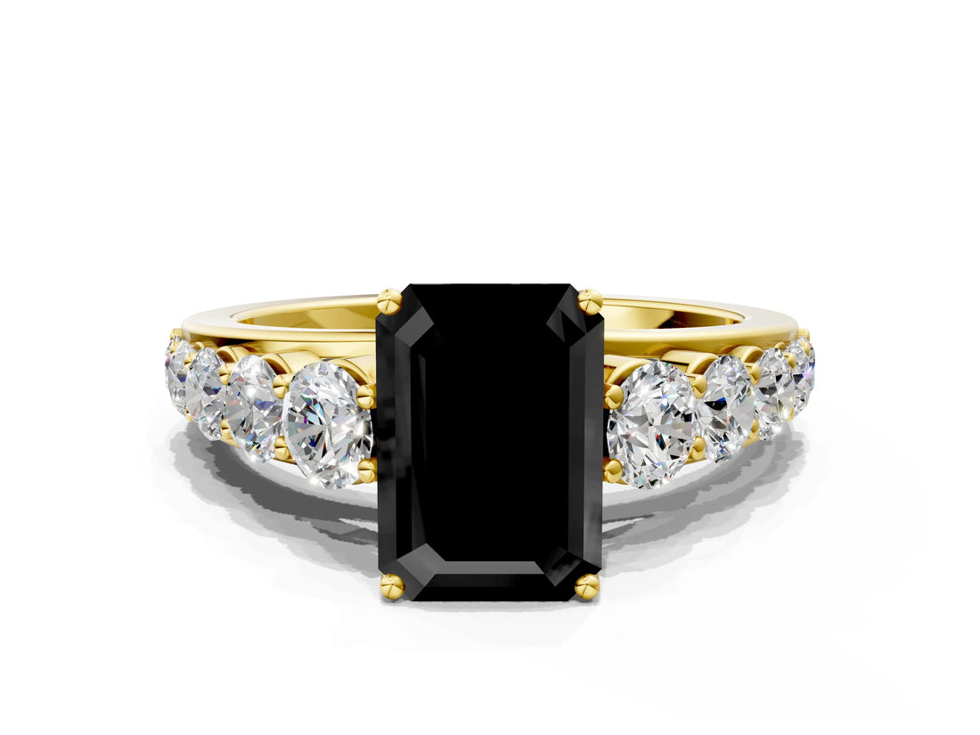 Yellow gold Fancy Black Emerald Cut Brilliant Diamond Pavé Band with Six-Prong Setting_12