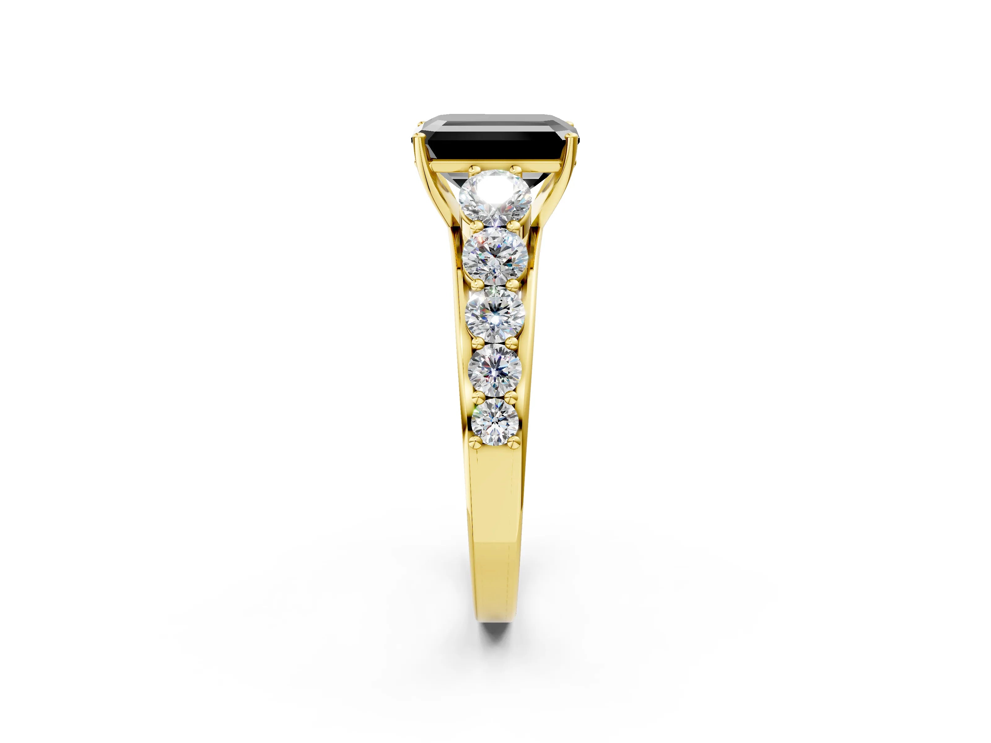 Yellow gold Fancy Black Emerald Cut Brilliant Diamond Pavé Band with Six-Prong Setting_2