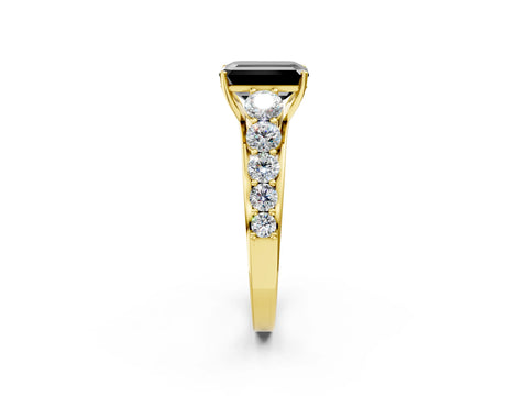Yellow gold Fancy Black Emerald Cut Brilliant Diamond Pavé Band with Six-Prong Setting_2