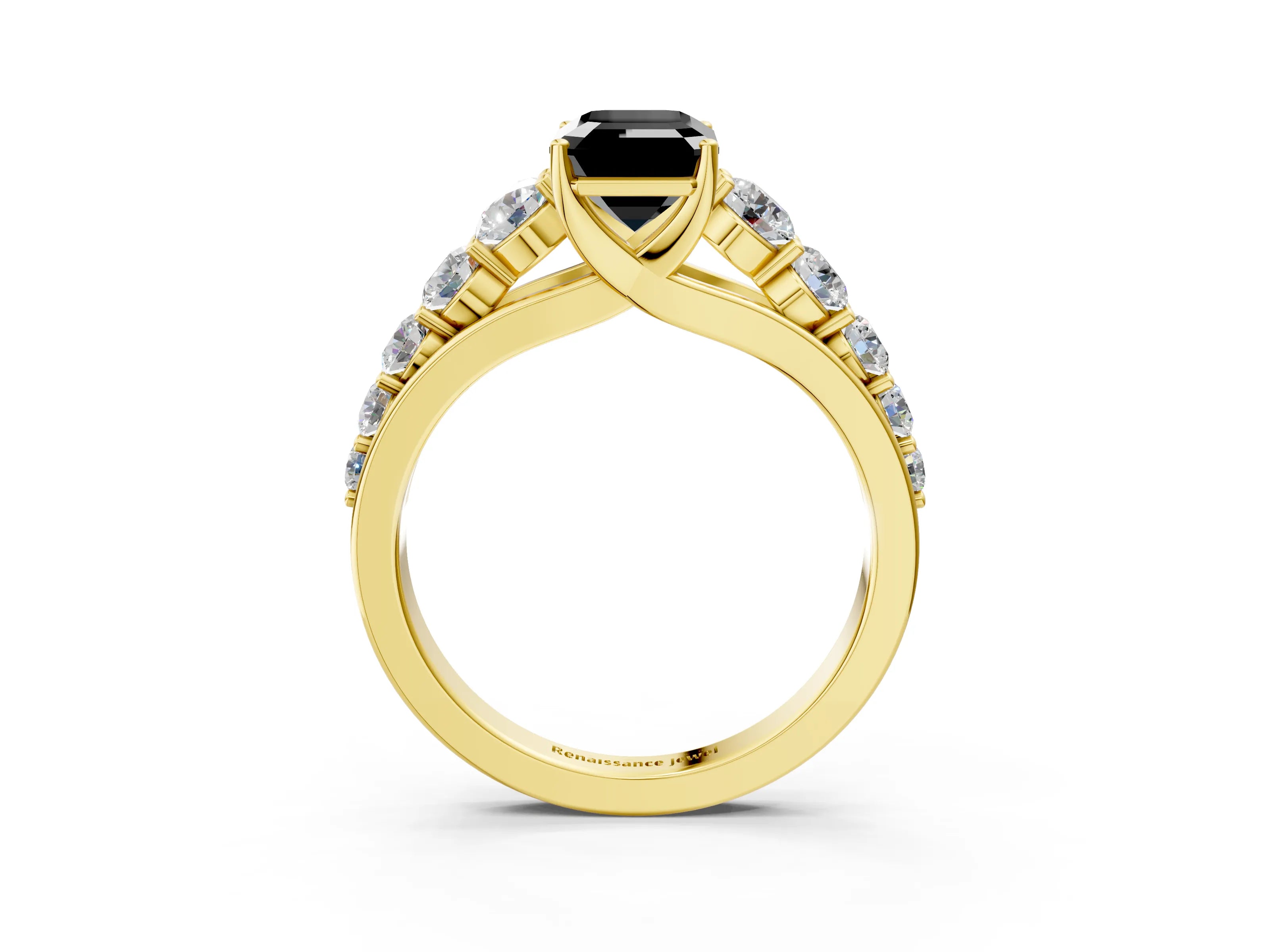 Yellow gold Fancy Black Emerald Cut Brilliant Diamond Pavé Band with Six-Prong Setting_3