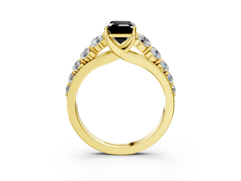 Yellow gold Fancy Black Emerald Cut Brilliant Diamond Pavé Band with Six-Prong Setting_3